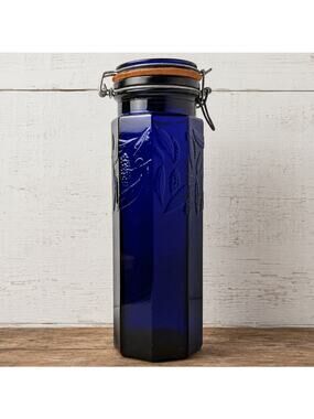 Vintage Crownford Cobalt Blue Grape Vine Embossed Pasta Spaghetti Canister Italy
